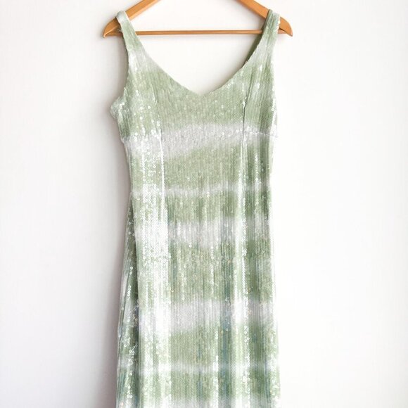 NWT Caroline Constas Dress Midi Slip in Mint Green Ombre Sequins S - Picture 2 of 8